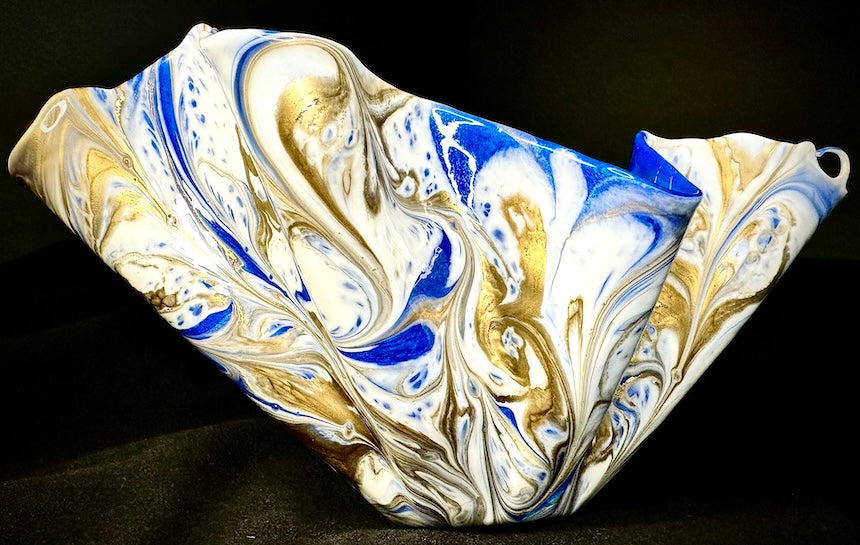 Glamorous Deep Blue, Gold & White Large Vase