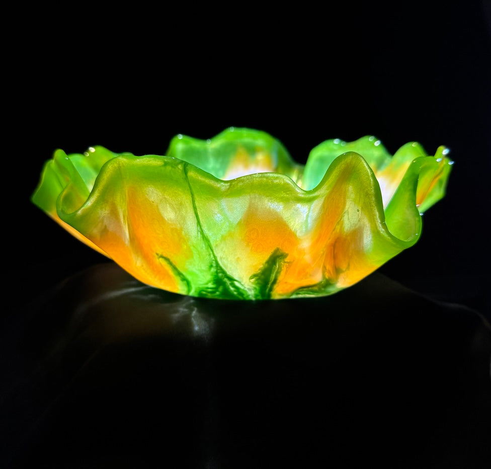 Lively Green & Orange Decorative Epoxy Bowl