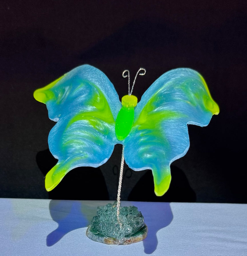 Butterfly in Neon Yellow, Frosty Turquoise and Green