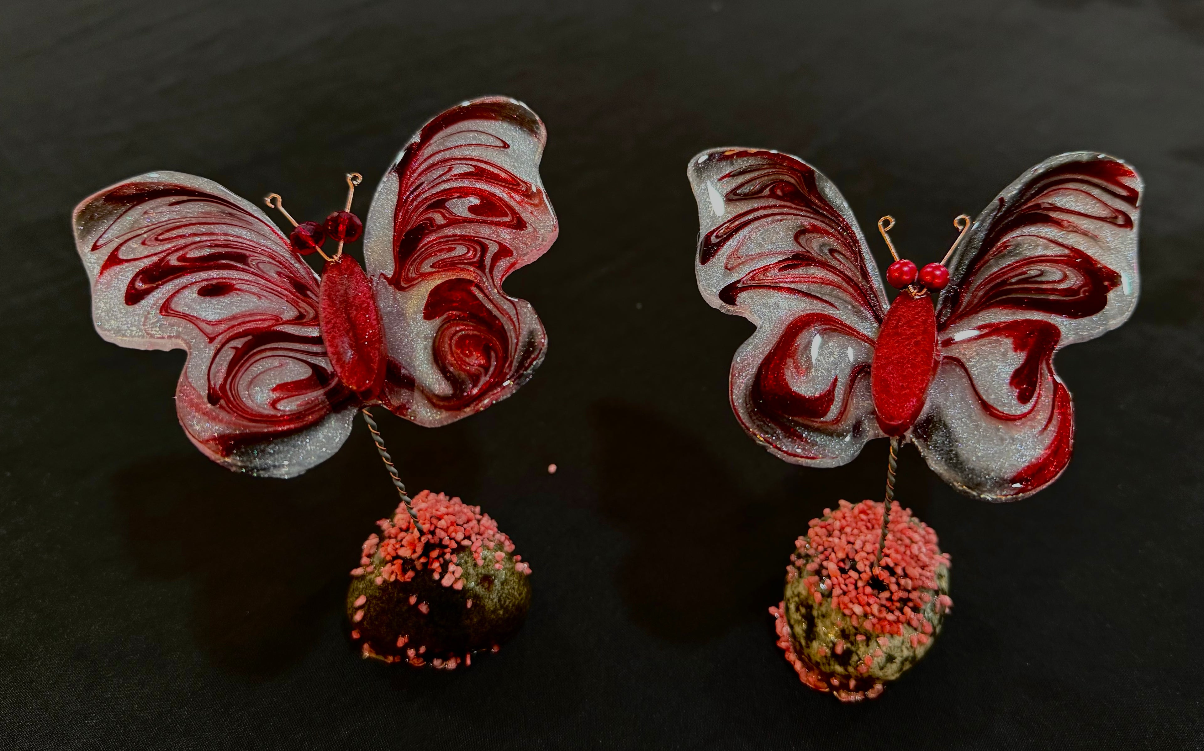 Red Butterfly in Flight set of 2