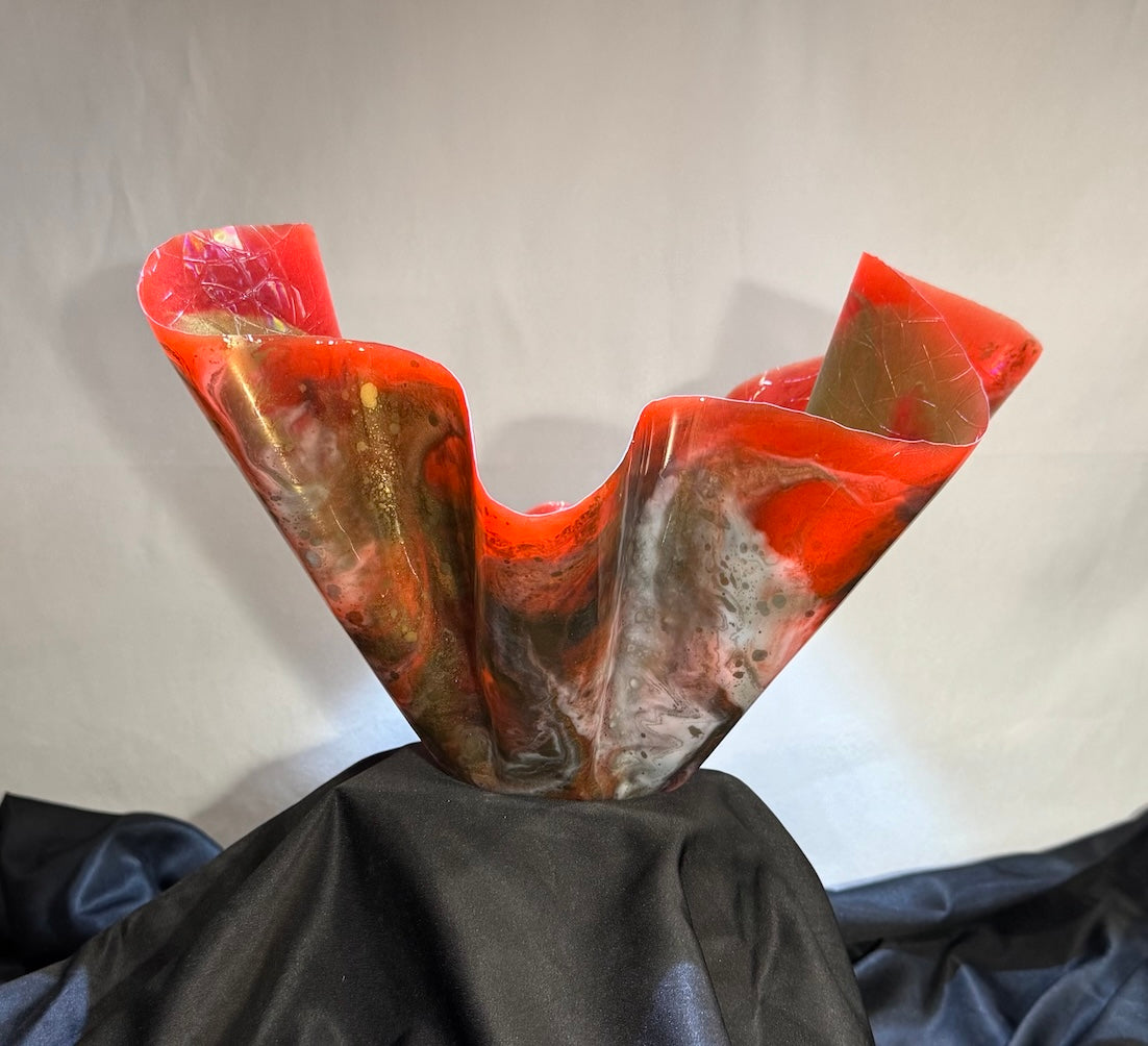 Medium Red, Gold, Black & White Vase