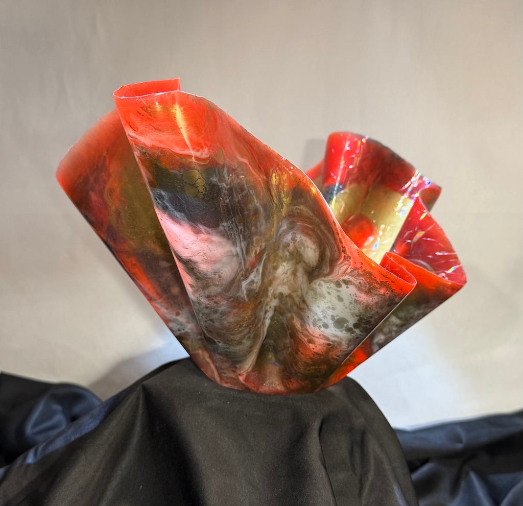 Medium Red, Gold, Black & White Vase