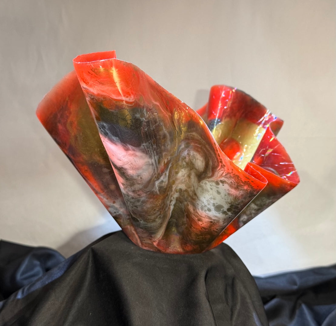 Medium Red, Gold, Black & White Vase