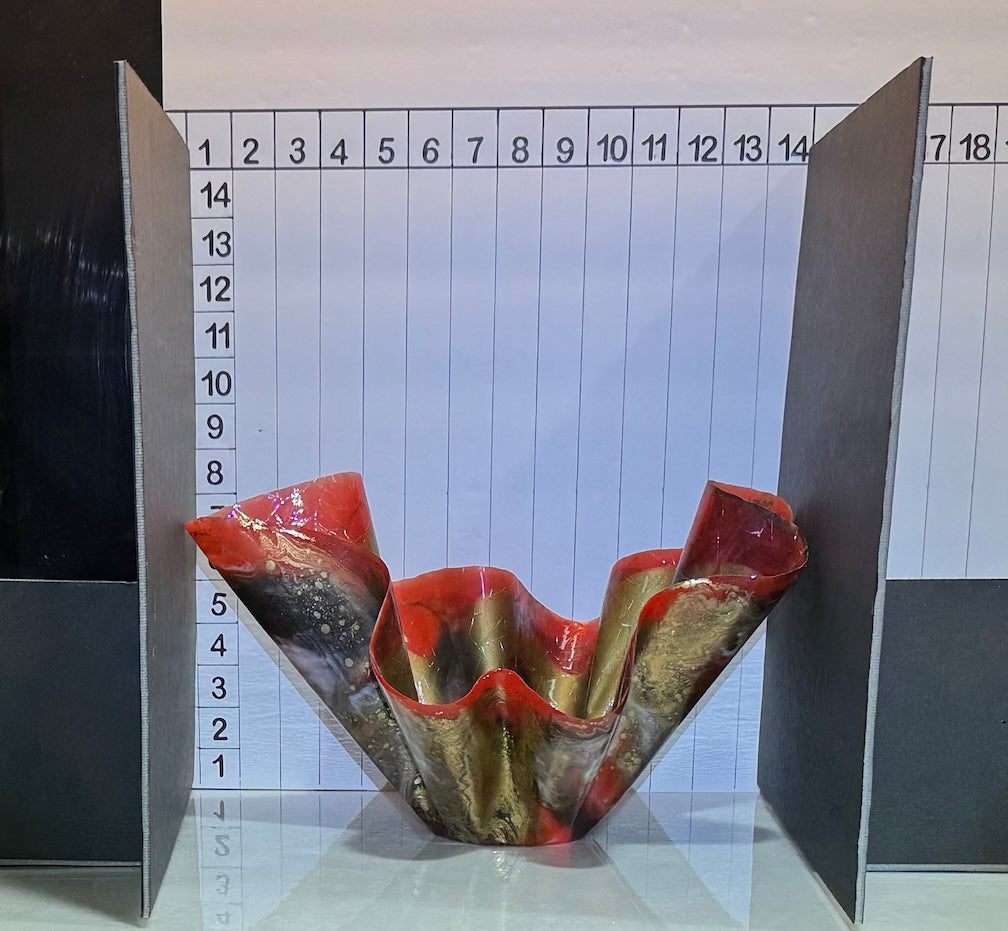 Medium Red, Gold, Black & White Vase